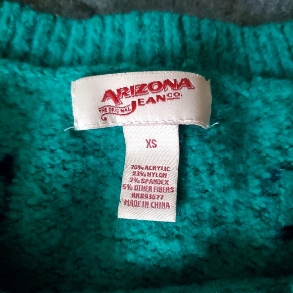Y2K Arizona Jean Company Crop Sweater Fuzzy Acrylic Hearts XS Turquoise Teal 90s - Picture 3 of 8
